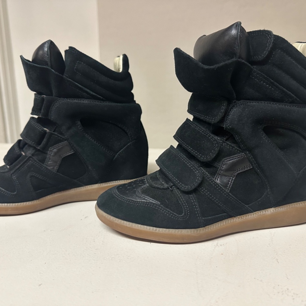 Isabel Marant Beckett Wedge High Top Sneaker Black Suede Size 7
